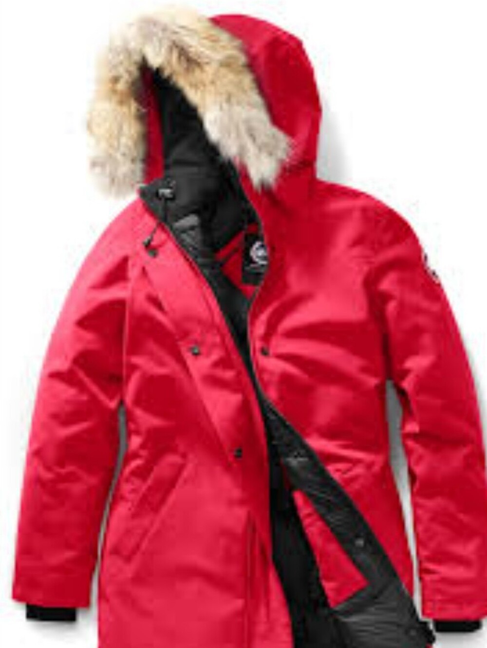 CANADA GOOSE Red Down Parka XS Coyote Fur Trim Hood Luxury Winter Coat